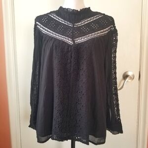 SUNDANCE Simple Wonders Black Eyelet Crochet Boho Top Extra Small
